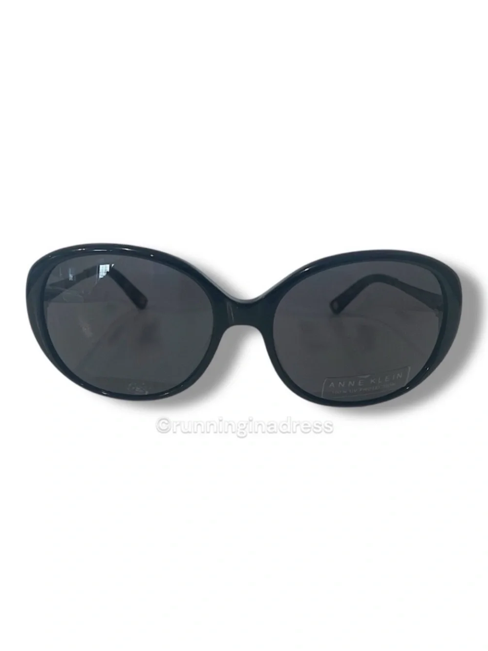 Anne Klein AK7000 Black Oversized Oval Sunglasses / NWOT Y2K Retro Chic UV Sun